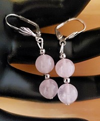quartz rose, quatrz, rose, boucles, boucle, oreilles, oreille, pendantes, perles, perle