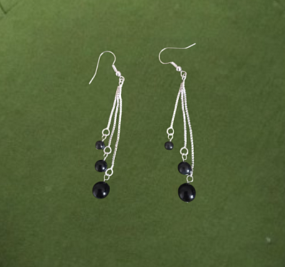 Boucles d'oreilles chaînette en obsidienne noire