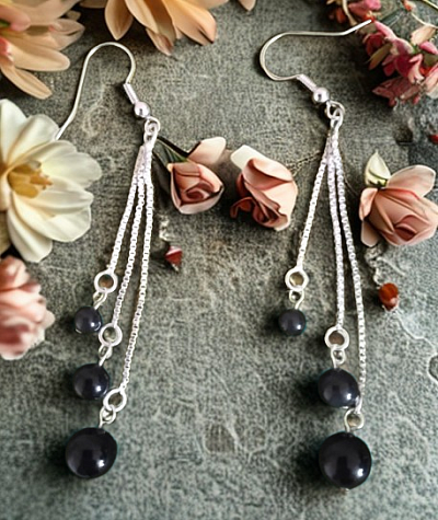 Boucles d'oreilles chaînette en obsidienne