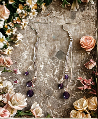 Boucles d'oreilles améthyste chaînette