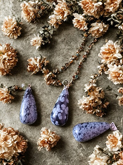 Pendentif céleste obsidienne neige