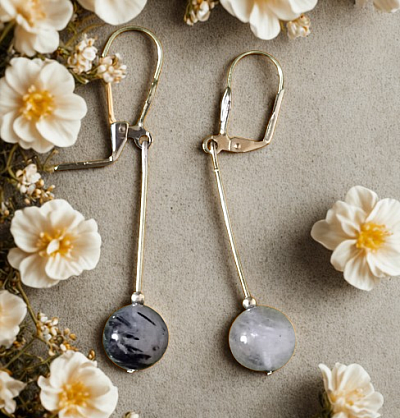 Boucles d'oreilles quartz à inclusion de tourmaline