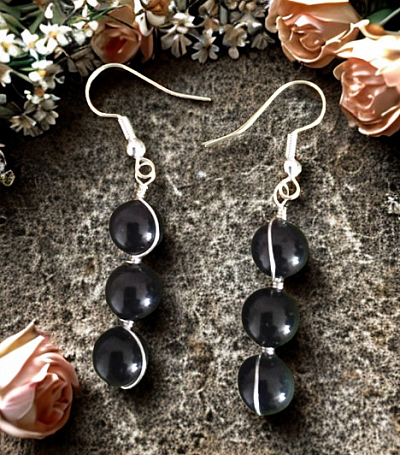Boucles d'oreilles céleste obsidienne naturelle